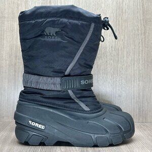 SOREL Snow Boots Youth Sz 4 Flurry Waterproof Insulated Winter Black 1638081016